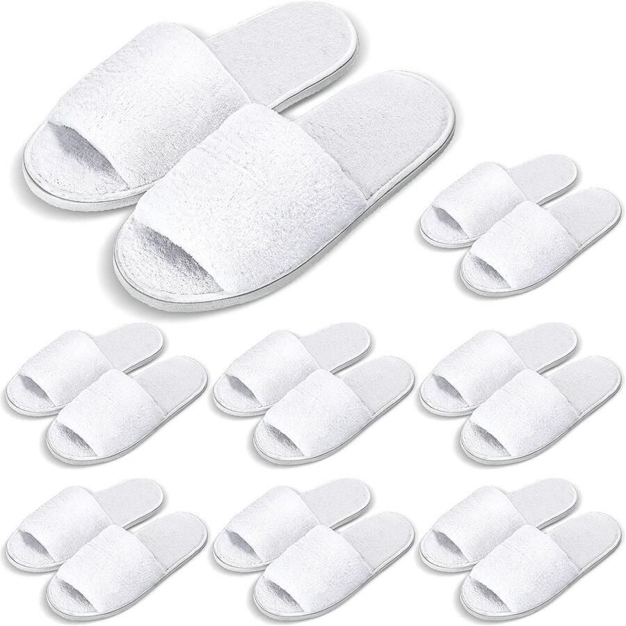 8 Paar Witte Spa Pantoffels Met Open Neus Comfortabele Hotel Slippers