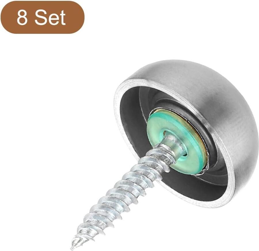 8 sets spiegelschroeven met doppen 20 mm roestvrij staal 304 decoratieve spijkers voor wandmontage van spiegels reclame zilver