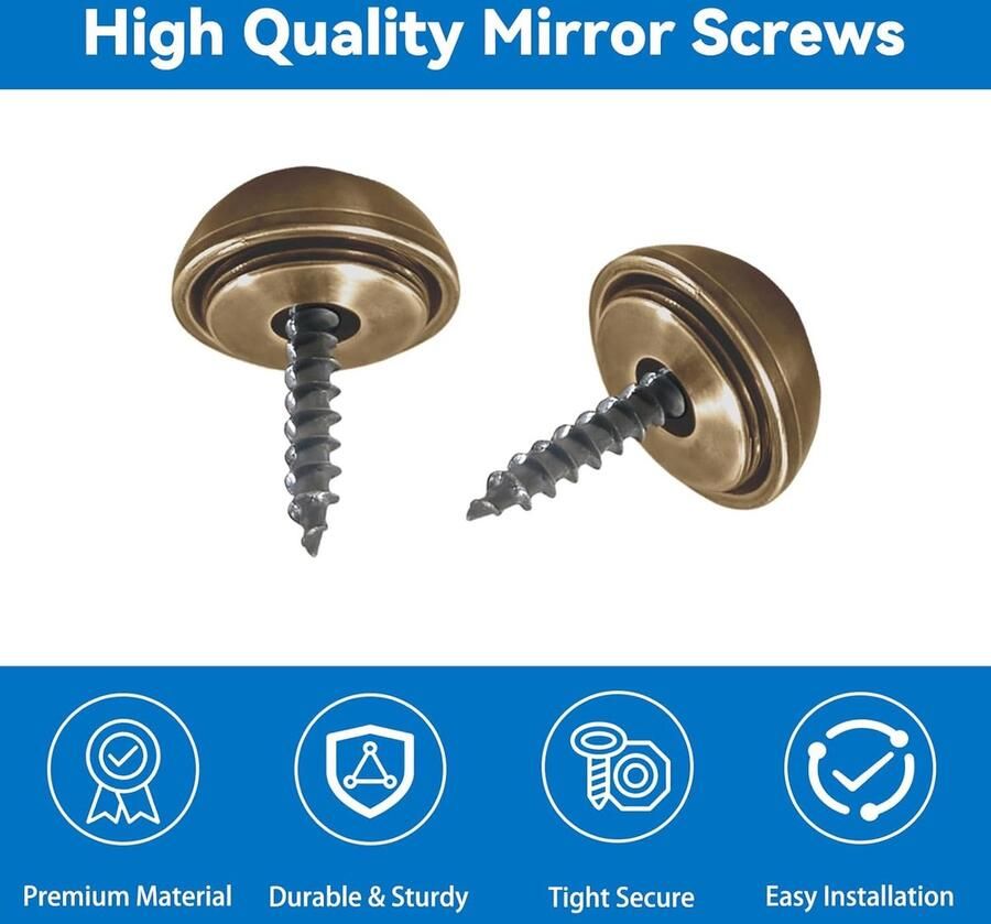 8 stuks 20 mm spiegelschroeven bronzen koepel gepolijst roestvrij staal decoratieve doppen spiegelschroefbevestigingen voor glazen meubels en displaymontage