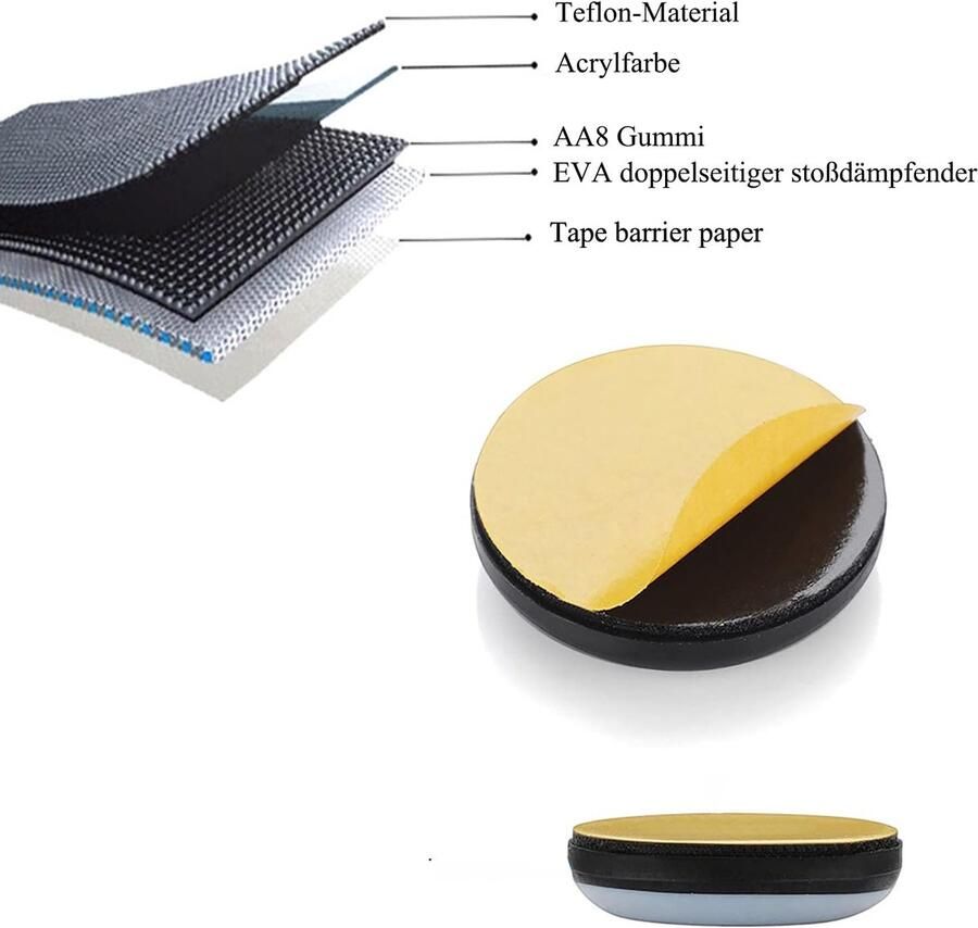 8 stuks 30 mm ronde meubelglijders zelfklevende meubelschuiver teflonglijders meubelschuivers voor tafels stoelen ter bescherming van vloeren zware meubels