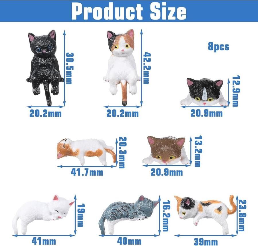 8 stuks kattenbeeldjes hars materiaal mini-dier bureauornamenten schattige vorm mini dieren auto interieur voor feestdagen verhuizing nieuwe auto kopen