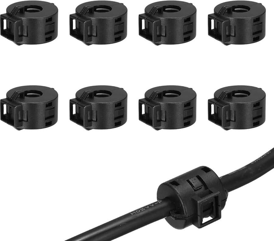 8 stuks klikbare ferriet ring RFID-ruisonderdrukkingsfilter EMI ferriet kralen voor USB-kabel videogegevens 10 mm reductie interferentie zwart cilinder met vierkante sleuf