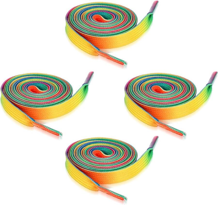 8 stuks Regenboogveters Kleurrijke Plat Lintveters voor Gymschoenen en Sneakers Regenboog Kleurverloop Loop- en Sportschoenen