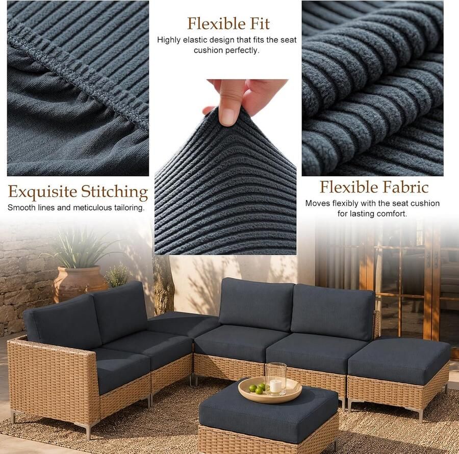 8 stuks stretch sofa zitkussenhoezen 4 zitkussenhoezen + 4 rugkussenhoezen overtrek met stropdassen antislip stof tartan diervriendelijk outdoor patio bankkussen (donkergrijs)