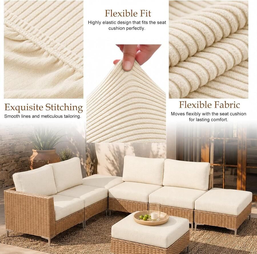 8 stuks stretch sofa zitkussenhoezen 4 zitkussenhoezen + 4 rugkussenhoezen overtrek met stropdassen antislip stof tartan diervriendelijk outdoor patio sofa kussenhoes (beige)