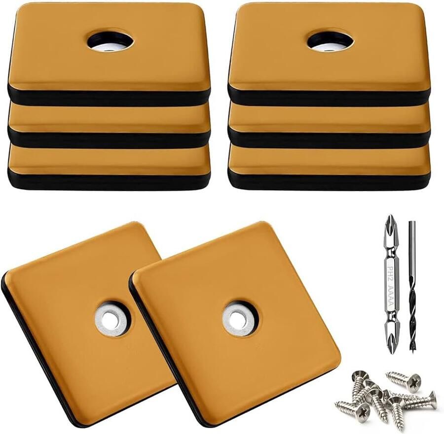 8 stuks Teflon Meubelschuifregelaars Ø50mm (Vierkant Oranje) Schroef op Teflon Base Gliders met 8 schroeven en 2 boor PTFE Teflon Bewegende Sliders Effectieve bescherming voor meubels stoelen en
