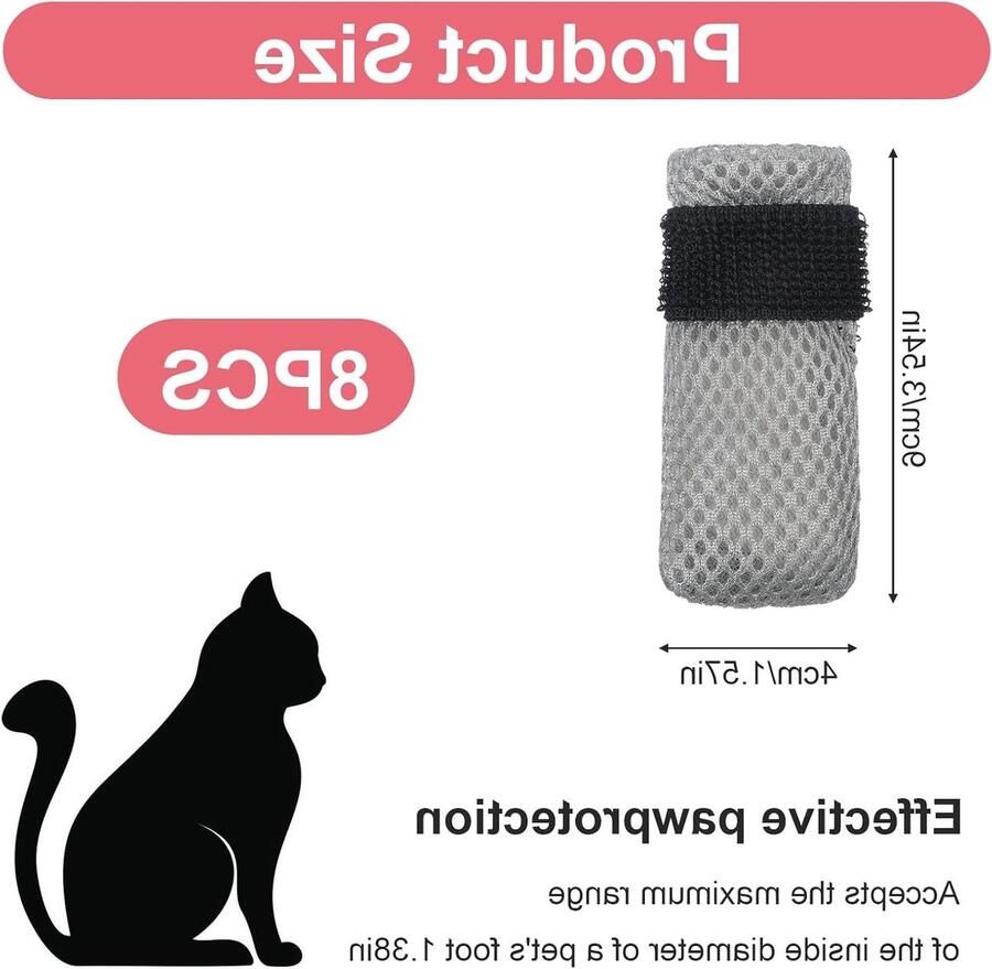8 Stuks Verstelbare Kattenschoenen van Nette Stof Anti-Kras Kattensokken voor Pootbescherming Klauwbescherming en Kattenlaarzen voor Baden en Nagelknippen (Grijs