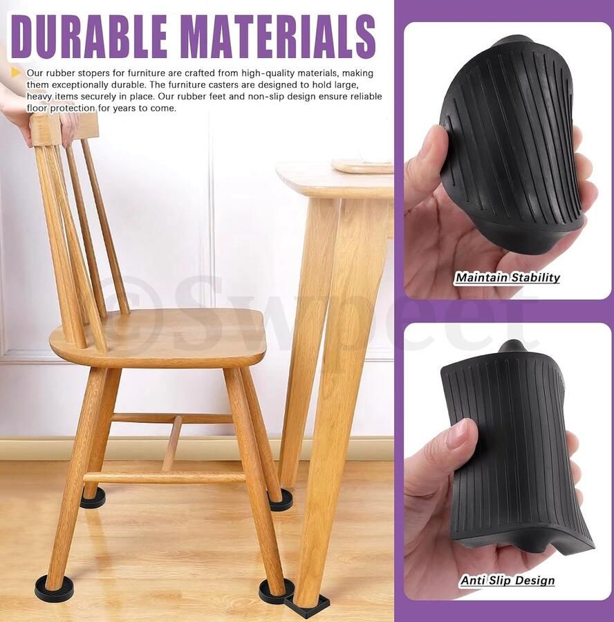 8 stuks x 2 stijlen ronde en vierkante zwarte rubberen anti-slip zwenkbekers antislip meubelpads kit anti-slip grijper meubelpoten anti-glijdende vloerstoppers voor bed bank
