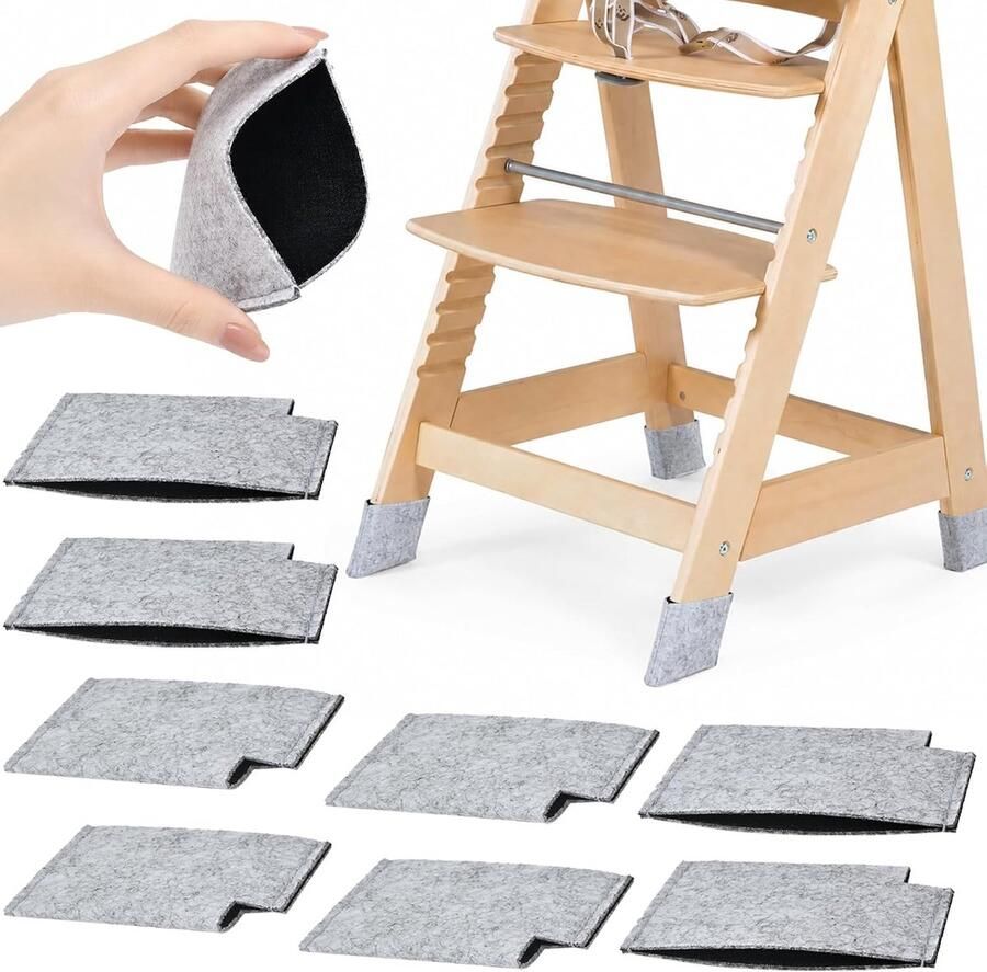 8 vilten glijders voor kinderstoel voor hauck Alpha Beta roba Sit Up Opsteekbare krasbescherming vilten meubelglijders voor stoelpoten vloerbeschermers voor parket en laminaat antislip grijs