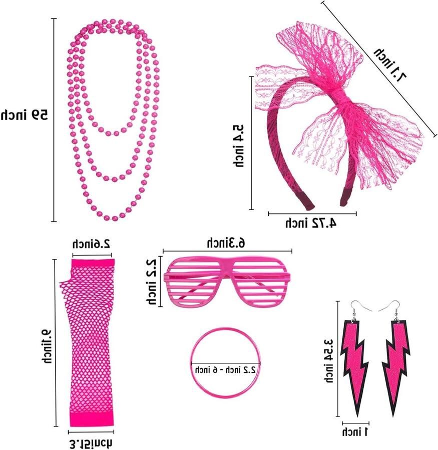 80s Neon Accessoires voor Feestjes Kettingen Armbanden Vissennet Handschoenen Laarzen Hoofdbanden en Oorbellen voor Vrouwen en Meisjes