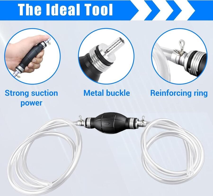 8mm Universele Handpomp met 2m Slang Draagbare Vacuüm & Overvulpomp Multifunctionele Sifonpomp voor Auto Boot Motorfiets Benzine Diesel Brandstof en Water