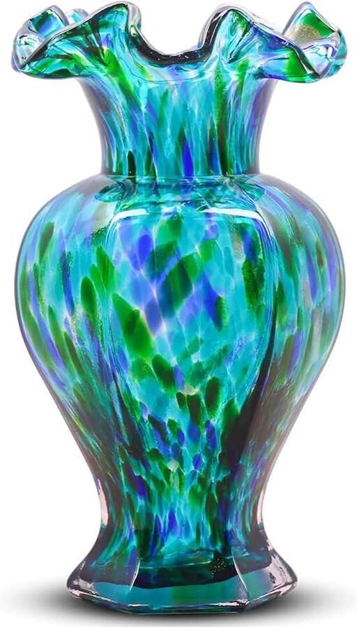 9 5 inch lange groenblauwe glazen vaas mooie handgeblazen glazen decor bloemen vazen voor centerpieces moderne Murano Glassde Art Teal Vaas voor huisdecoratie tafel entryway bruiloft decoratie
