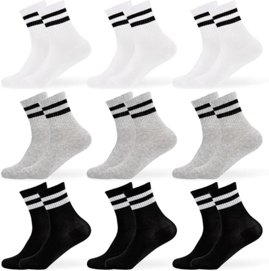 9 Paar Katoenen Sportsokken voor Kinderen Voetbalsokken en Tennissokken voor en