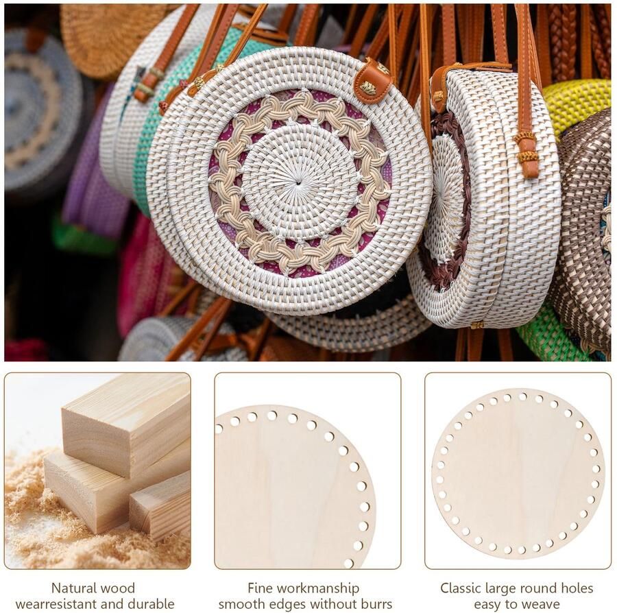 9 stuks basis van natuurlijk hout voor haakmand ronde bodem voor manden om te knutselen haken knutselen decoratie accessoires
