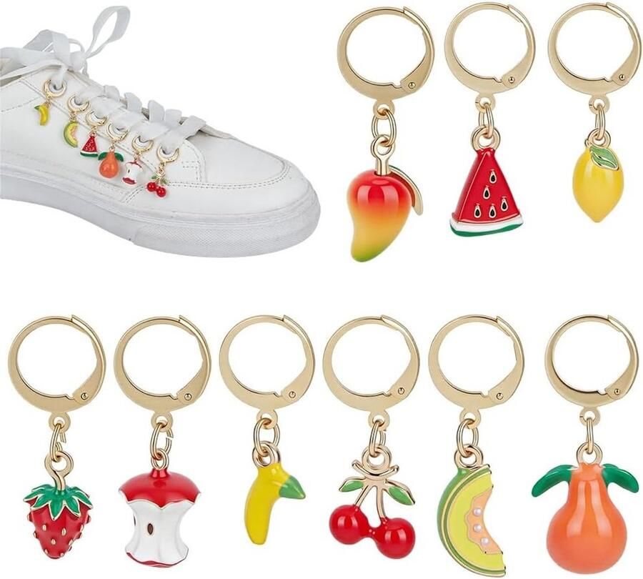 9 Stuks Gouden Fruitschoenbedels voor Sneakers en Laarzen Decoratie voor Canvas Schoenen Fruitthema Accessoires 30-34 mm