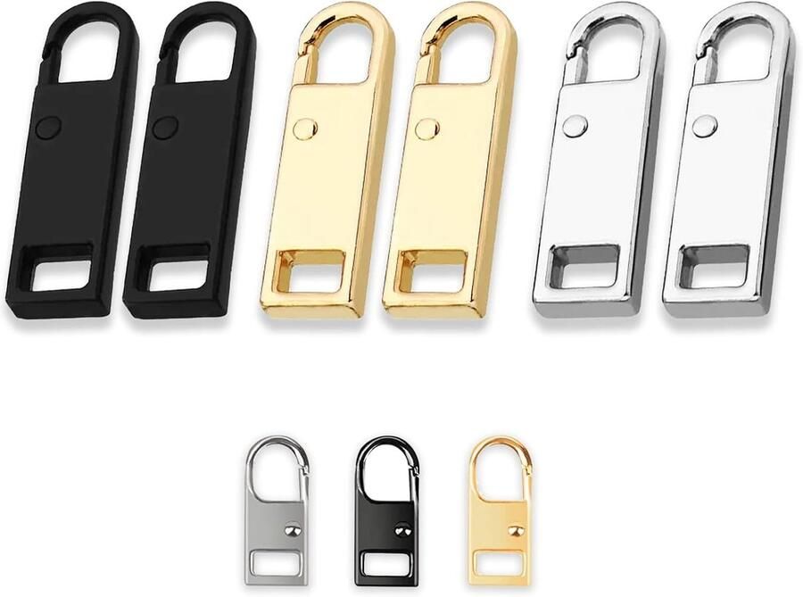 9pcs Zipper Pull Tabs Universele Zip Repair Kit Afneembare Zipper voor Jassen Koffers Laarzen DIY Rugzakken Tenten (Goud Zwart Zilver)
