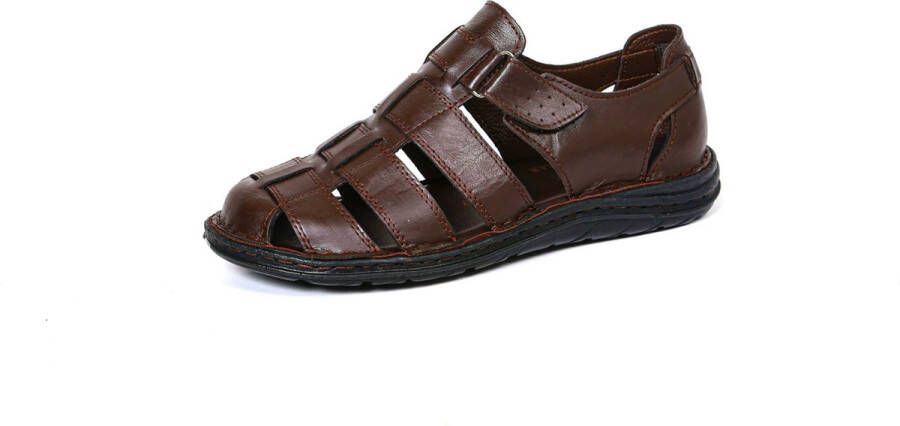 A Brand Footwear Heren Sandalen Heren Zomer Instappers 100% Echt Leer Bruin