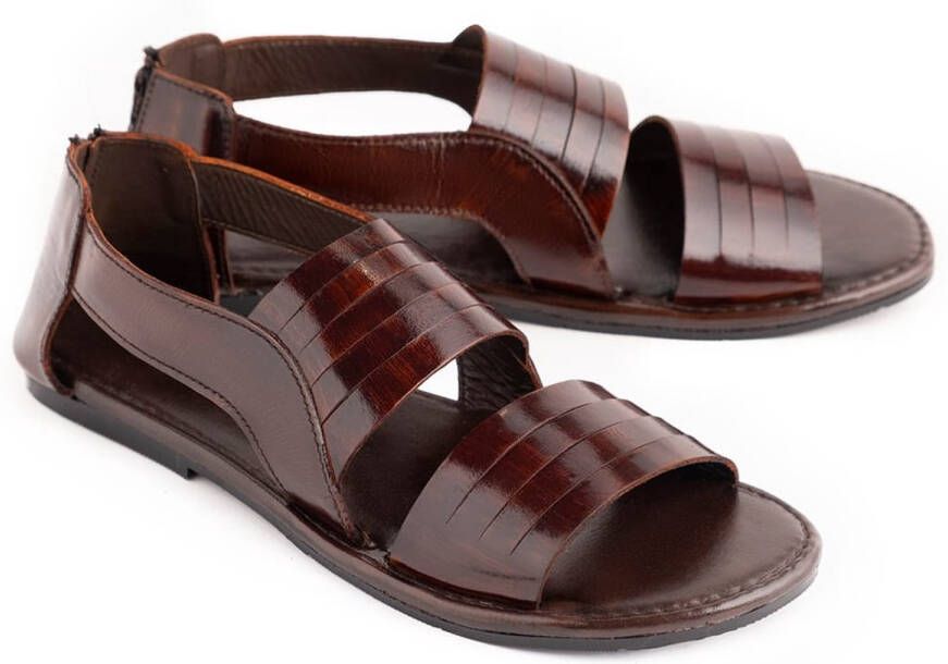 A Brand Footwear Heren Sandalen Mannen Sandalen 100% Echt Leer Romeinse Stijl Cognac Bruin