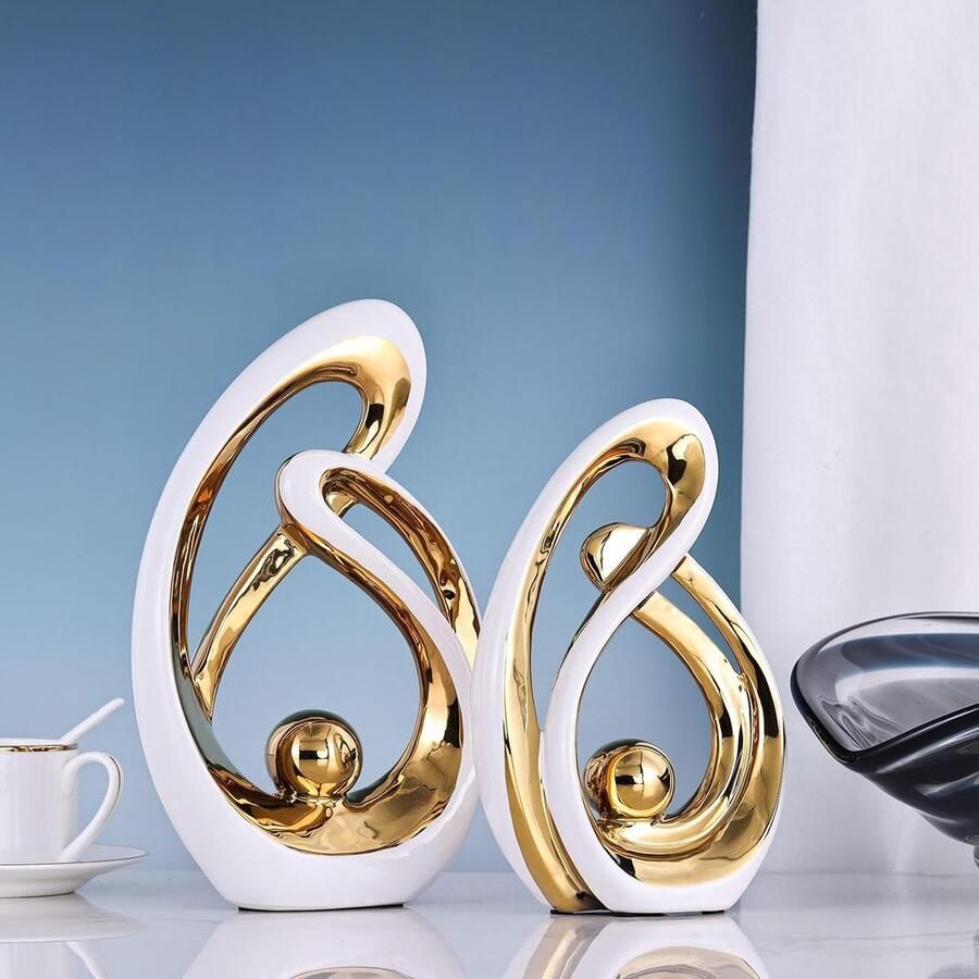 Accent Porseleinen Kunst Mid-Century Boekenplankdecoraties Gouden Centerpieces voor Tafels Abstract Keramisch Standbeeld Sculptuur voor Salontafel Schoorsteenmantel Tv-Stand Centerpieces