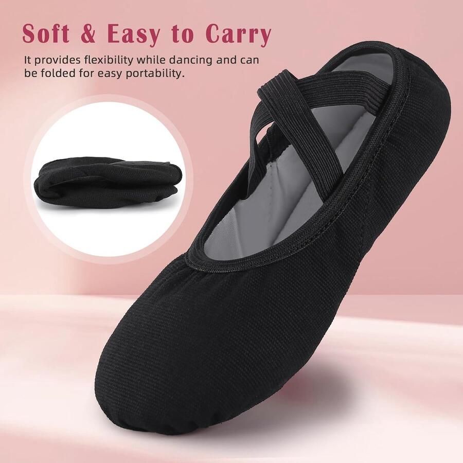 Acfoda Girls' Ballet Shoes Canvas Ballerina Dance Shoes Split Leather Sole for Children Adults ShopVlot