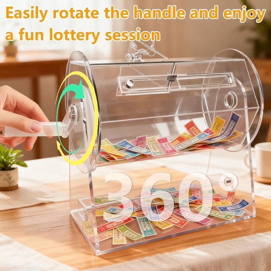 Acryl tombola-tickettrommel met handvat en 2 sleutels Tomb-Ola drum voor 2000 tickets spinning cage Tombolas ticketbox voor loterijen donatieacties en evenementen