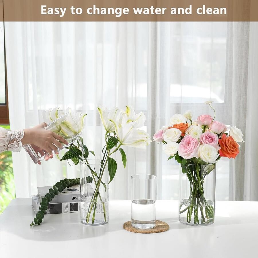 Acryl Vaas Onbreekbare Lichtgewicht Cilindrische Bloemenvaas voor Woonkamer Slaapkamer Kantoor Badkamer Decoratieve Moderne Vaas 12x & 15x