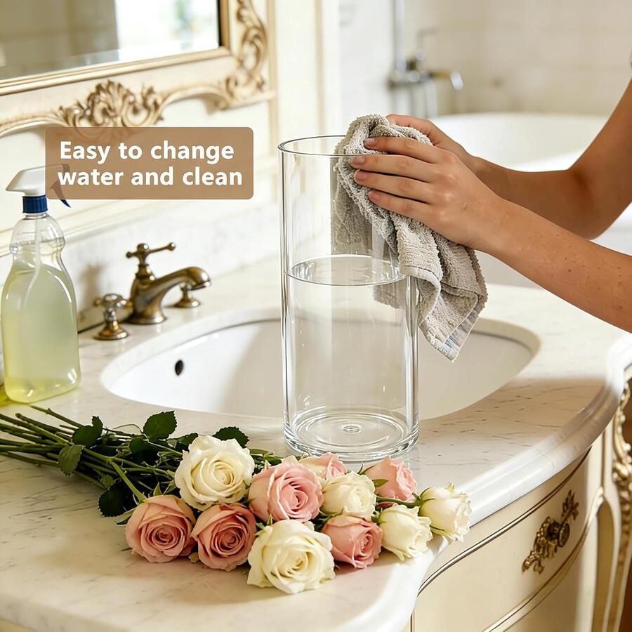 Acryl Vaas Onbreekbare Lichtgewicht Cilindrische Bloemenvaas voor Woonkamer Slaapkamer Kantoor Badkamer Decoratieve Moderne Vaas 10x & 12x
