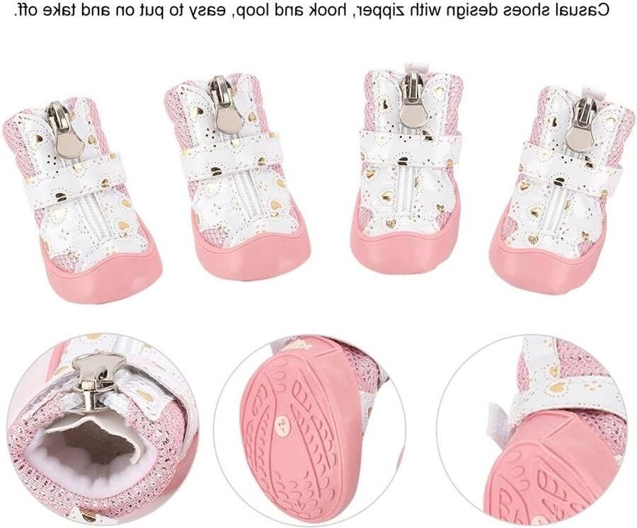 Ademende en Antislip Wandelschoenen voor Kleine Honden en Katten 4 Stuks Roze Pootbeschermers