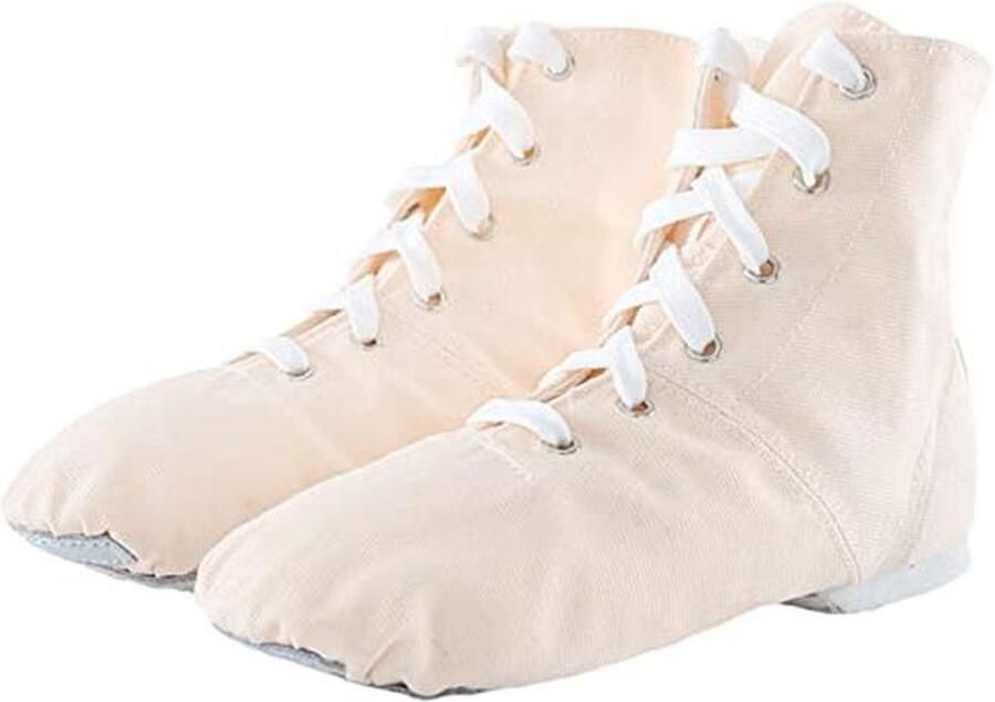 Ade de Canvas Jazz Schoenen voor Dansen en Yoga Ballet Enkellaarsjes met Split Zool en Lace-Up Sluiting