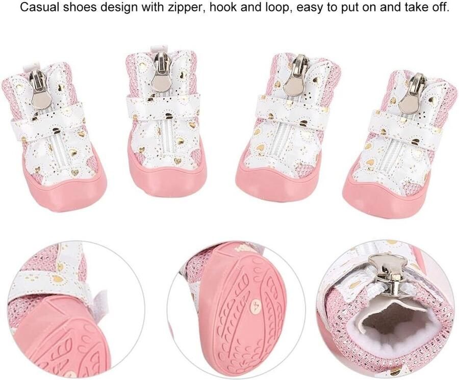 Ademende en Antislip Hondenschoenen voor Kleine Honden en Katten 4 Stuks Roze Pootbeschermers voor Wandelen