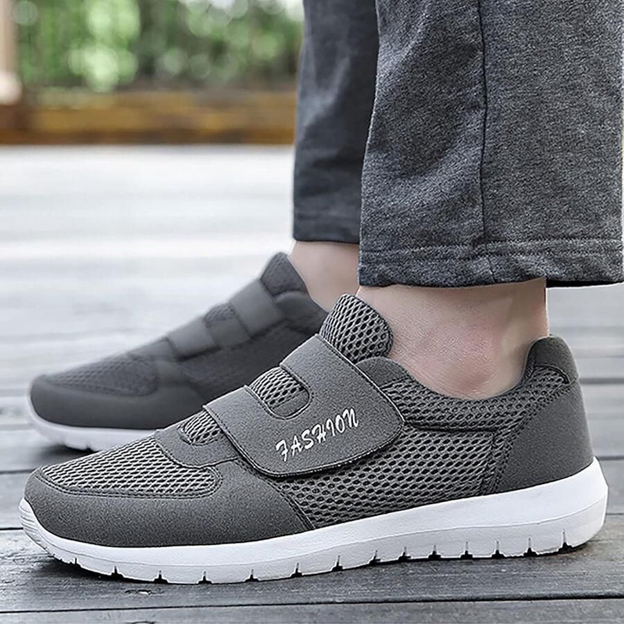 Lichtgewicht Heren Sportschoenen met Klittenband Ademende Mesh Sneakers voor Dagelijks Gebruik en Wandelen