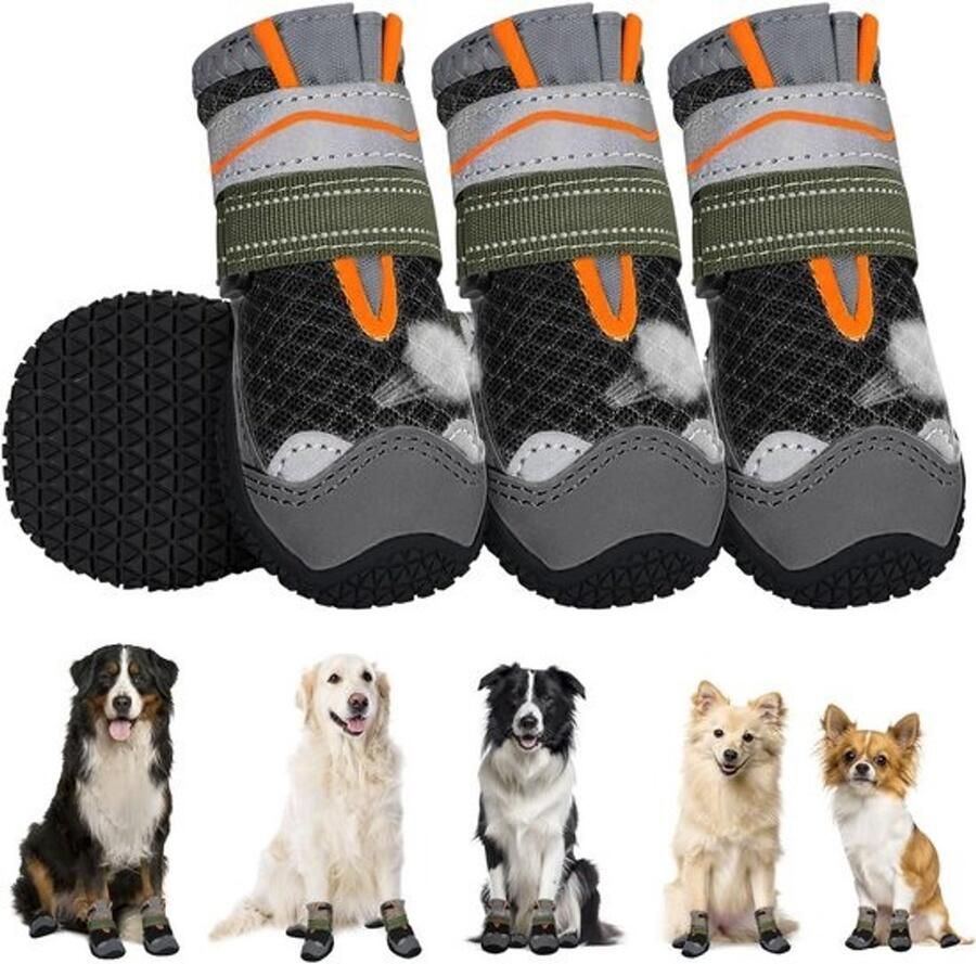 Ade de Hondenschoenen Outdoor Pootbescherming met Antislipzool en Reflecterende Band 4 stuks