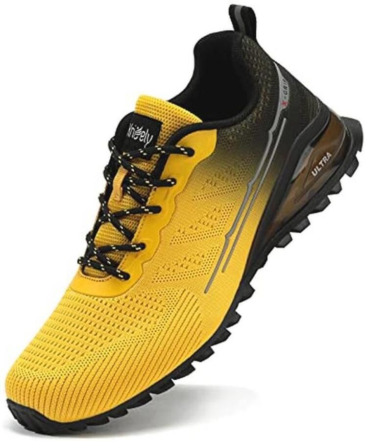 Ademende Lichtgewicht Trail Running Schoenen voor Heren Antislip Hiking Sneakers in Geel