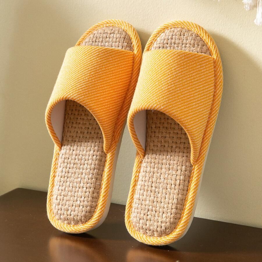 Ade de linnen pantoffels voor en lichtgewicht binnenschoenen met antislip TPR-zool comfortabele teenslippers voor slaapkamer en woonkamer Stijl