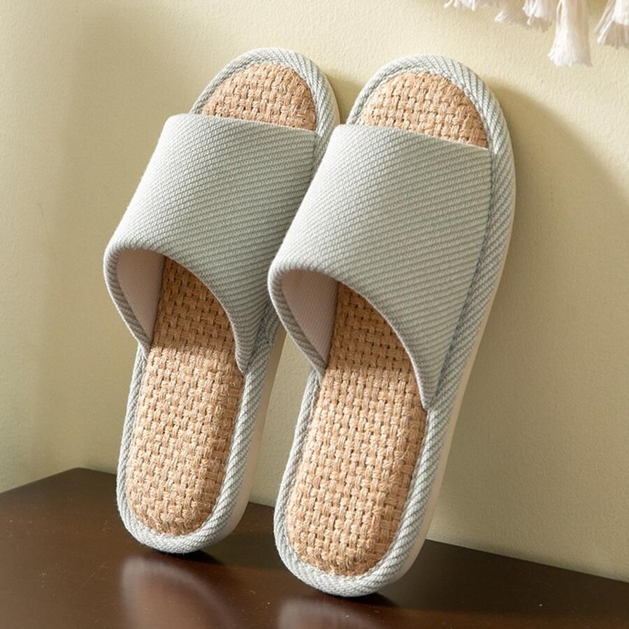 Ade de linnen pantoffels voor en lichtgewicht binnenschoenen met antislip TPR-zool comfortabele teenslippers voor slaapkamer en woonkamer Stijl