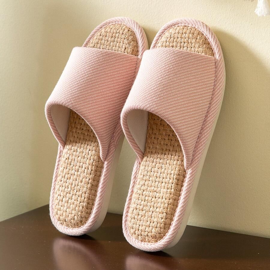 Ade de linnen pantoffels voor en lichtgewicht binnenschoenen met antislip TPR-zool comfortabele teenslippers voor slaapkamer en woonkamer Stijl