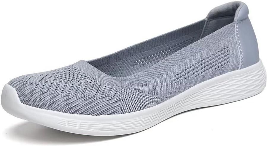 Ademende Mesh Instappers Dames Platte Schoenen Lichtgrijs