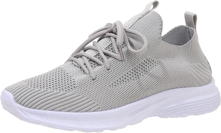 Ademende Witte Dames Hardloopschoenen Lichtgewicht Mesh Sportschoenen met Vetersluiting