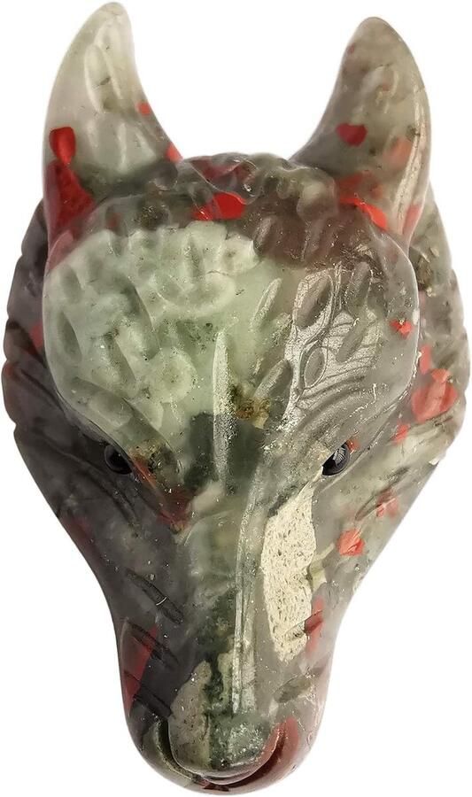 Afrika-bloedsteen Wolf Hoofd Stenen Standbeeld Mini 40mm Dieren Genezing Kristal Zaksculptuur