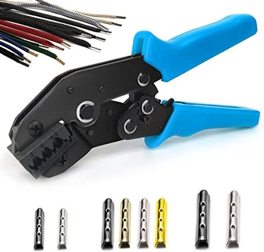 Aglet Krimptang Schoenveter Gereedschap Veters Repareren Complete Set 160 Metalen Aglets Zilverkleurig