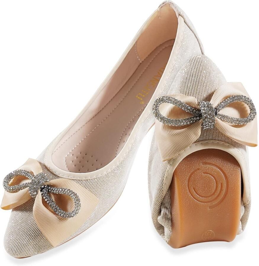 Dailygoody Ballerina's dames Casual en comfortabel Sprankelende instappers Strik en puntige neus Geklede platte schoenen Perfect voor brui