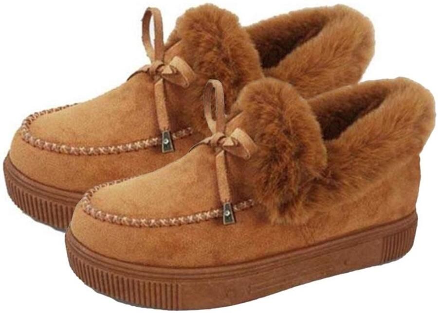 By shayne Dames winterlaarzen Warm bont gevoerd Plat Sneeuwlaarzen Slip On Boots Comfortabele winterschoenen