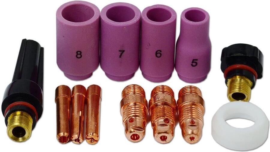 Byshayne- Spanhulzenbehuizing Kit 13 Stuks WIG Gassproeiers Luchtgekoelde Branders Watergekoelde Branders Keramiek Geschikt voor Lincoln Miller Weldcraft Lasbrander