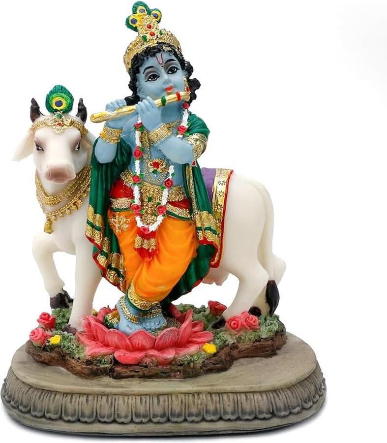Alikiki Hindoe God Krishna Standbeeld H India Idool Krishna Sculptuur Geschenken voor Indiase Vrienden Familie Pooja Murti Item Altaar Meditatie Yoga Spirituele Decor