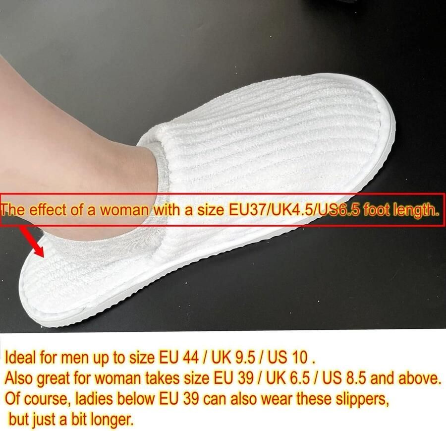 Allecta Grote Heren Wegwerppantoffels in Wit Unisex Gastenpantoffels Hotelslippers Fluwelen Pantoffels Gesloten teen Spa & Vakantie Set van