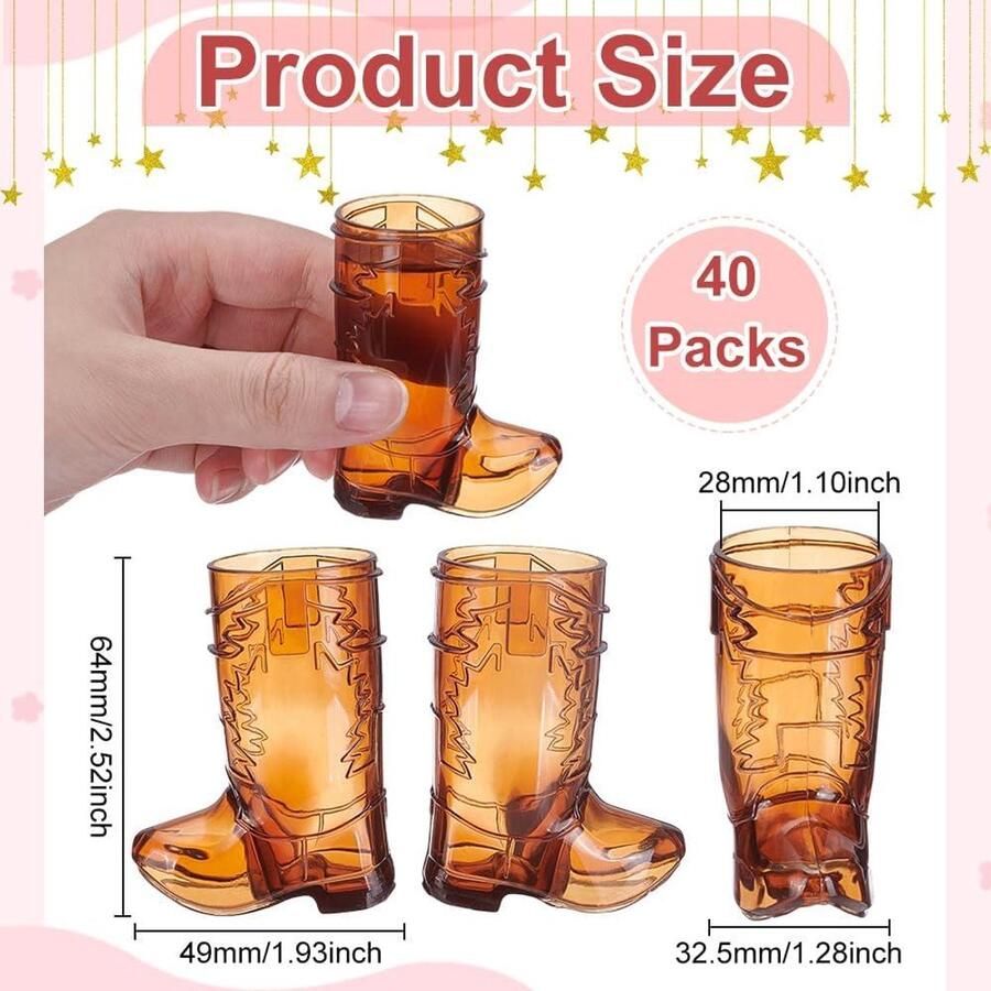 Allecta Herbruikbare kunststof bekers Decoratie Bruin Western Cow Mini Geschikt voor bruiloftsdecoraties 49 x 32 5 x 40 stuks Cow laarzen