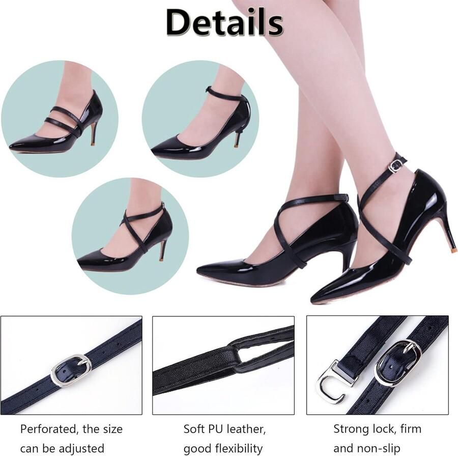 All4You Schoenriemen Accessoires Anti-Losse Verwijderbaar Hoge Hakken Accessoires Sandalen Schoenveter Leer DIY Decoratie Vrouwen Schoen Hielband Hiel Riem Gesp Zwart 3 Paar Geschikt voor Hakken