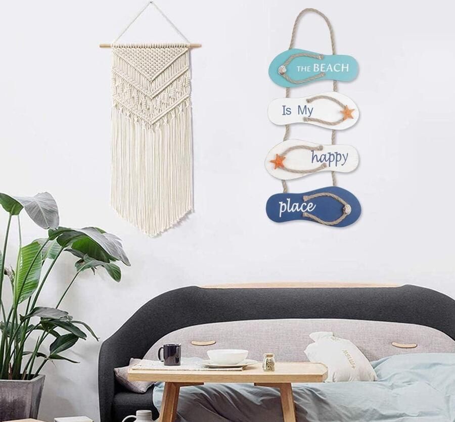 Allecta Nautische strand flip flop decoratie met houten slippers voor muur orna t hangend