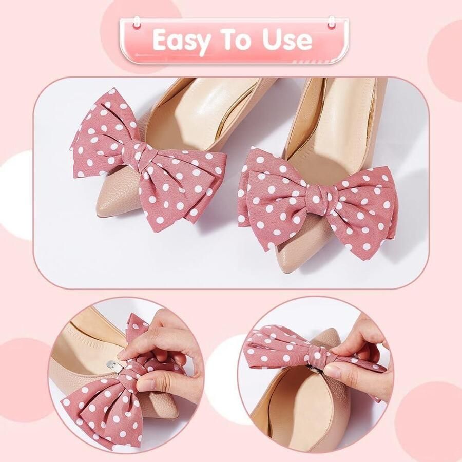 Allecta Schoenclips Stippen Verwijderbaar 2 Kleuren Decoratief Geschikt voor Vrouwenschoenen Boog Schoen Clips 4 Stuks Strik Schoen Gesp Schoen Charms Hakken Flats Pumps Accessoire 1.3x