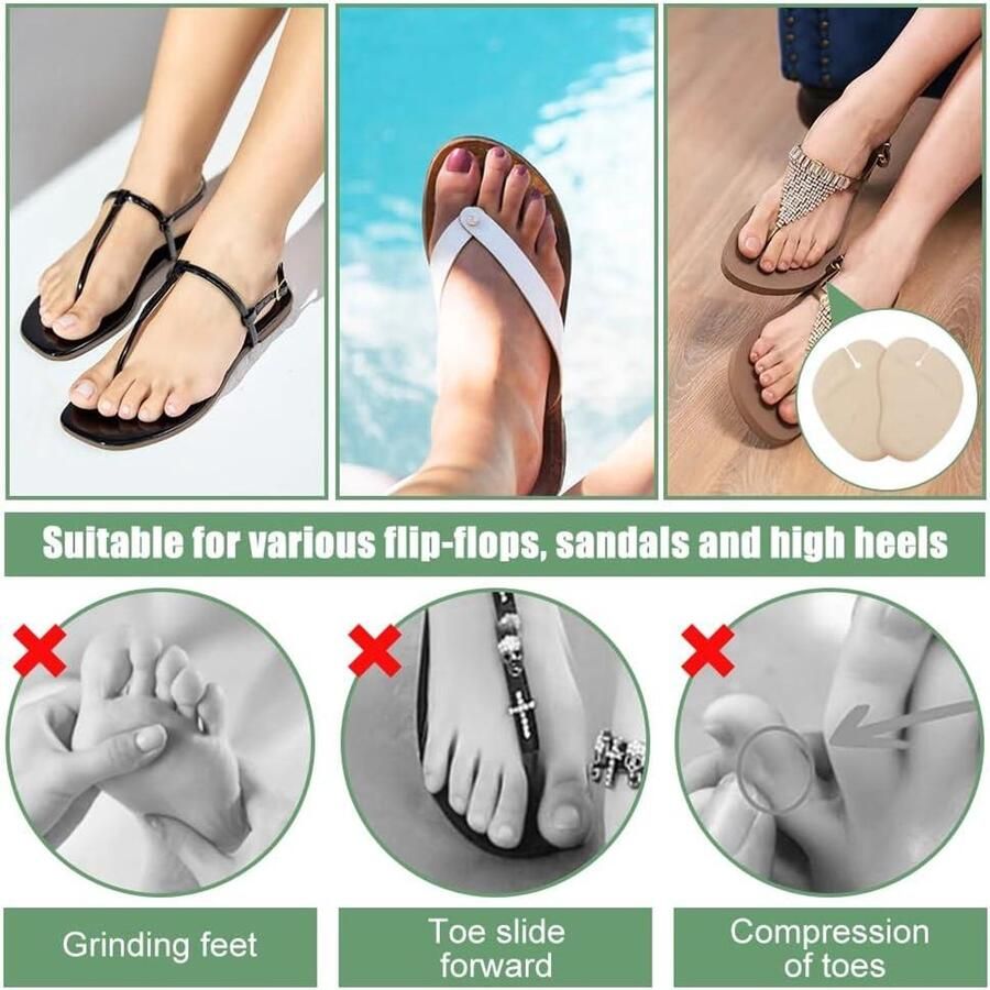 Allecta Set van 6 teenbeschermers van imitatie leer voor sandalen Antislip kussentjes 7 x Strandvakantie Wandelen Wit